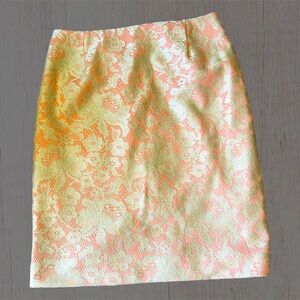 Antonio Melani Coral - Gold Lace Lined Pencil Skirt Sz 4